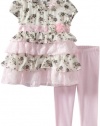 Nannette Baby-girls Infant 2 Piece Floral Ruffle Legging Set, Cream, 12 Months