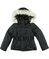 London Fog Kids L212A64 Girls Faux Wool Jacket (Big Kids) Black 7-8 (Big Kids)