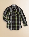 A sophisticated woven plaid for your young man in crisp cotton for a grown-up look.Button-down collarButton placketTwo button-flap patch chest pocketsLong sleeves with button cuffsCottonMachine washImported Please note: Number of buttons may vary depending on size ordered. 