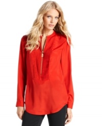 MICHAEL Michael Kors' adds signature hardware and a pleated placket to make this blouse a stand-out style staple.