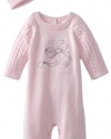 Little Me Baby-Girls Newborn Bow Sweater Coverall And Hat, Light Pink, 3 Months