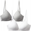 Maidenform Girls 7-16 2 Pack Molded Triangle Underwire, Heather Grey/White, 30A