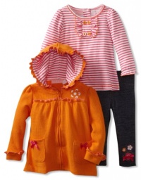 Kids Headquarters Baby-girls Infant Orange Jacket with Pink Long Sleeve Tee and Denim Pants, Orange, 18 Months