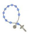 Show your devotion in this rosary-themed style by Vatican. Bracelet features a crucifix and a Vatican Library Collection engraved charm in silver tone mixed metal, highlighting blue cat's eye beads. Approximate length: 7 inches.