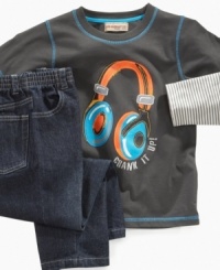 Turn up the volume for back-to-school style, this layered t-shirt and jeans set from Kids Headquarters gives your little one a modern look.