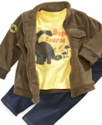 He'll become style saurus in this adorable 3-piece dino design outfit by Kids Headquarters. Perfect for school or play, this set is cozy and versatile.