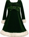 Bonnie Jean Girls 7-16 Faux Fur Trim Glitter Stretch Velvet Empire Waist Dress