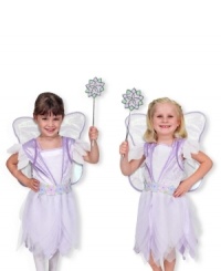 Let her imagination run wild! A fancy, shimmering fairy costume complete with wings and glittery wand encourage her to create a fairytale of her own.