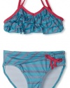 Pink Platinum Girls 7-16 Heather Stripe Two Piece Swimsuit, Turquoise, 7/8