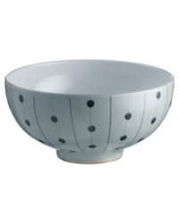 A true gem, the Amethyst Stone rice bowl features a festive dot and line motif and slate-colored stoneware from Denby's collection of dinnerware. The dishes can work alone with their playful theme or they can be paired with simply glazed Amethyst pieces for a well-balanced and uniquely customized table setting.