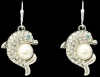 Dolphin in Diamond Rhinestones wrapped around Pearl with Aqua Rhinestone Eye.Pendant attached to Silver Metal Earring Hooks.......Beautiful!!!!!-Fun Sweet Gift for the Woman you Love,your co-worker, or friend!Will Mail in Gift Box ! Perfect Gift for t