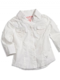 GUESS Kids Girls Big Girl Woven Top with Lace Trim, WHITE (16)