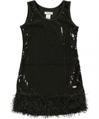 GUESS Kids Girls Big Girl Tank Dress with Shaggy Skirt, BLACK (10/12)