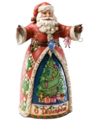 Santa wins most spirited this year as he debuts a new red suit emblazoned with an iconic Christmas tree. Ready to hang another string of his favorite ornaments, this folk-inspired figurine perfectly captures the festivities.