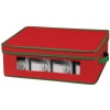 Household Essentials Holiday Dinnerware Storage Chest for Coffee Cups, Red with Green Trim