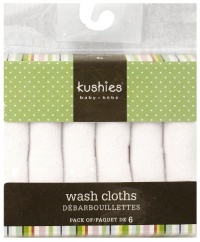 Kushies 6 Pack Wash Cloth Set, White