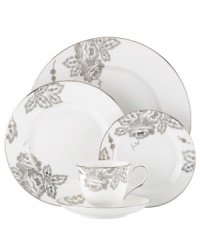 L by Lenox takes the lead with the magnificent Floral Waltz place settings. Lacy botanicals shine and sashay on white bone china while bands of polished platinum add a most-graceful finish to each piece. (Clearance)