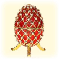 Large RED Faberge style Egg Box 24K Gold Swarovski Crystals with Big Jewelry FIGURINE