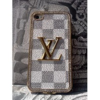 Limited Edition LV Print on Front with Gold Frame Leather Case for Iphone 4/4s