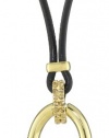 T Tahari Linked In Leather Laniard with Circle Pendant Necklace