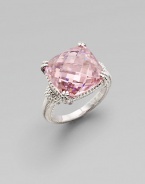 From the Giftables Collection. A sweetly colored, faceted cushion of pink crystal in a gracefully fluted setting and band of sterling silver.Pink crystal Sterling silver About ½ square Imported