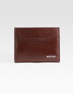 EXCLUSIVELY AT SAKS. A sophisticated option to the bulky wallet, designed in smooth leather with metal logo detail. Top-loading currency pocket Two card slots 4 X 3 Made in Italy 