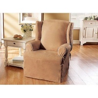 Sure Fit Soft Suede Wing Attack Cotton Duck Slipcover, Sable