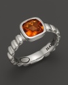 John Hardy Bedeg Sterling Silver Batu Square Station Slim Band Ring with 7mm Madeira Citrine