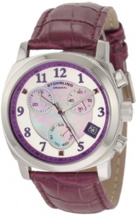 Stuhrling Original Women's 246.1115Q78 Vogue Audrey Fiorenza Swiss Quartz Chronograph Swarovski Crystal Mother-Of-Pearl Day and Date Purple Watch