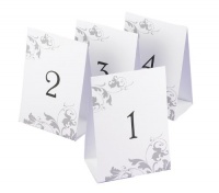 Hortense B. Hewitt Wedding Accessories Tent Style Table Numbers 1 Through 40, Black Ink on White with Gray Flourish