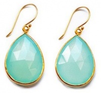 18KT Gold Vermeil Large Aqua Chalcedony Teardrop Dangle Earrings 925 Sterling Silver Bezel Set Gemstone Drops, Kyle Richards