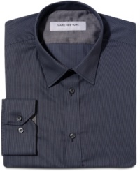 Give your look modern edge with the sleek stripes and contrast cuffs of this slim fit dress shirt from Marc New York.