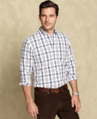 Classic is cool this fall with this plaid button front shirt from Tommy Hilfiger.