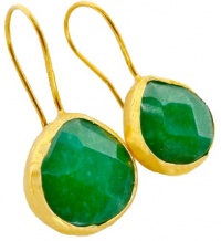 18KT Gold Vermeil Small Emerald Quartz Drop Earrings 925 Sterling Silver Bezel Set Gemstone Drops, Kyle Richards