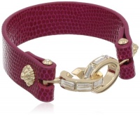 Anne Klein Sheldon Gold-Tone Cranberry Leather Link Cuff Bracelet