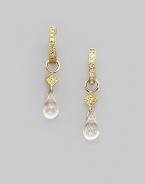 Faceted white topaz teardrops catch and reflect light exquisitely, set in 18k yellow gold with diamond accents. White topaz Diamonds, 0.03 tcw 18k yellow gold Length, about ¾ Spring ring clasp Imported Please note: Earrings sold separately.