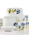 Shape of things to come. Watercolor blooms balance the ultra-modern lines of Adelina dinnerware with timeless appeal, creating a look that's altogether fresh. Featuring durable white porcelain from 222 Fifth.