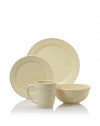 American Atelier Bianca Bead 16-Piece Dinnerware Set, Cream