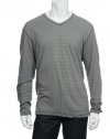 Alfani Red Men's Gray Horizontal Striped V-Neck T-Shirt