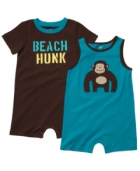 By land or by water! No matter where he wants to monkey around he'll be comfy and cute in either of these outfits from this Carter's 2-pack.