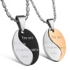 Stainless Steel Yin Yang Zen Pendant Necklace for Couple You are my life irreplaceable love Rhinestone Accents, Pair Black for Men Rose Gold for Women