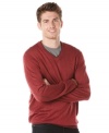 Get that professorial polished look with this v-neck sweater with faux-elbow patches from Perry Ellis.