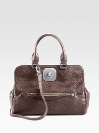 Textured leather adds exotic edge to this classic top-handle silhouette with a versatile strap. Detachable shoulder strap, 24½ dropDouble top handles, 5½ dropTurn-lock closureTwo outside zip pocketsProtective metal feetOne inside zip pocketTwo inside open pocketsFully lined12½W X 9½H X 6¼DImported