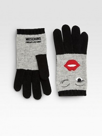 EXCLUSIVELY AT SAKS. Luxurious cashmere and wool blend knit gloves get a little cheeky with a flirty face and logo embroidery.Wool/rayon/nylon/cashmerePull-on styleLength, about 7.5Dry cleanMade in Italy