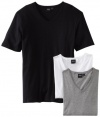 HUGO BOSS Men's 3 Pack Assorted Crew Neck Shirt Set, White/Black/Grey, Medium