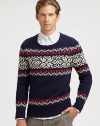 A traditional Nordic print pattern adorns the body and shoulders of a cozy sweater knitted in a rich blend of cotton and wool.CrewneckRibbed knit collar, cuffs and hem45% cotton/20% alpaca/20% wool/15% polyamideDry cleanImported