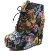 Vintage Berkeley-05 Black Floral Laced Up Wedge Heel Ankle Boots