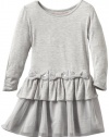 Design History Girls 2-6X Long Sleeve Dress Ruffle Hem Bow Detail, Marble Heather, 2T