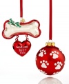 Make pets part of your holiday celebration with a World's Best Dog or paw print ball ornament from Kurt Adler. Red and white accents add a festive touch.