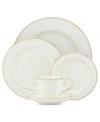 A classic pattern makes a comeback in the Federal Gold place setting from Lenox. Bands of shimmering 24-karat gold replace traditional platinum in bone china that radiates grace and luxury. A timeless choice, perfect for every occasion.